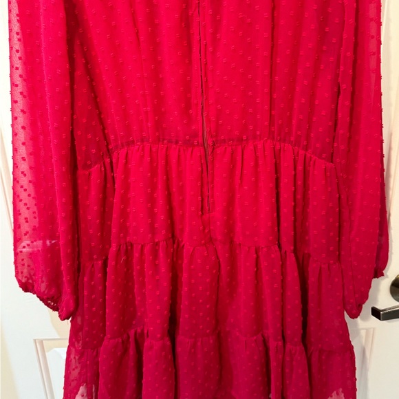 EUC- Altar’d State Red Swiss Dot Tiered Long Sleeve Mini Dress - Picture 11 of 13